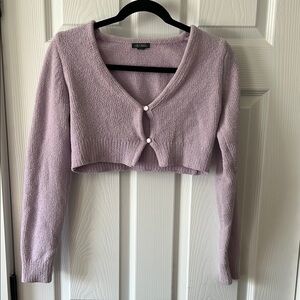 Cropped Lavender Button-Front Women’s Sweater